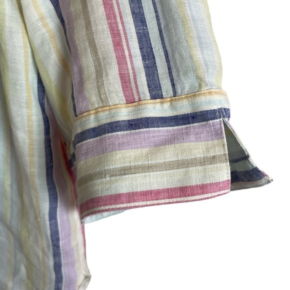 Chico's Size 2 US 12/14 Button Up Linen Colorful Striped Top 3/4 Sleeve - Picture 2 of 6